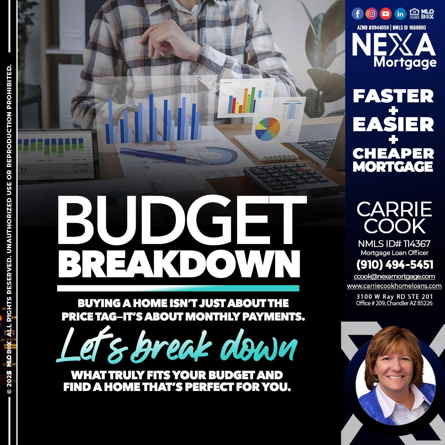 BUDGET BREAKDOWN - Carrie Cook -Mortgage Loan Officer