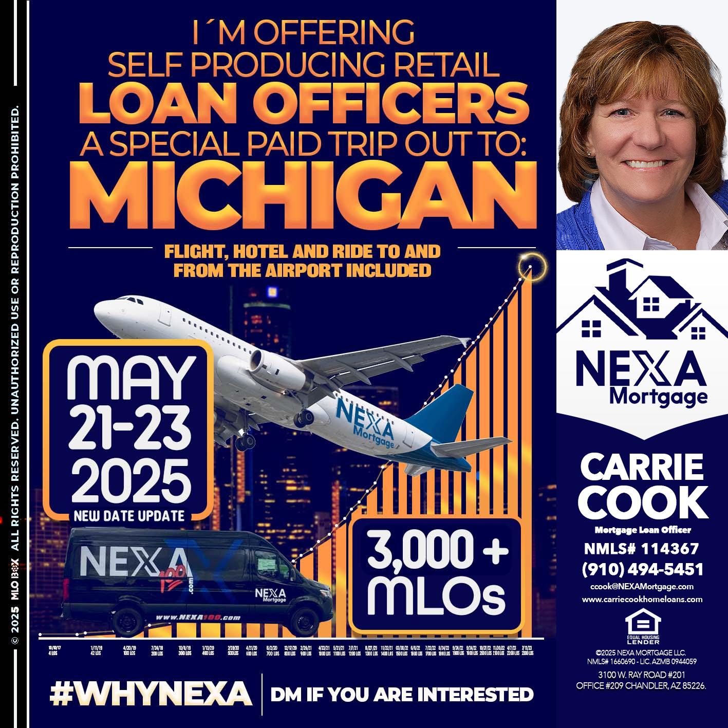 MICHIGAN TRIP (DATE UPDATE? - Carrie Cook -Mortgage Loan Officer