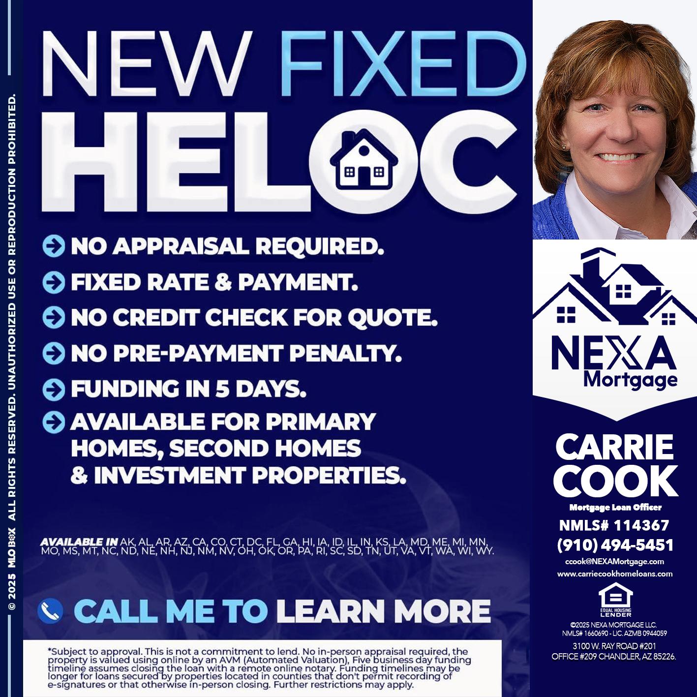 NEW FIXED HELOC - Carrie Cook -Mortgage Loan Officer