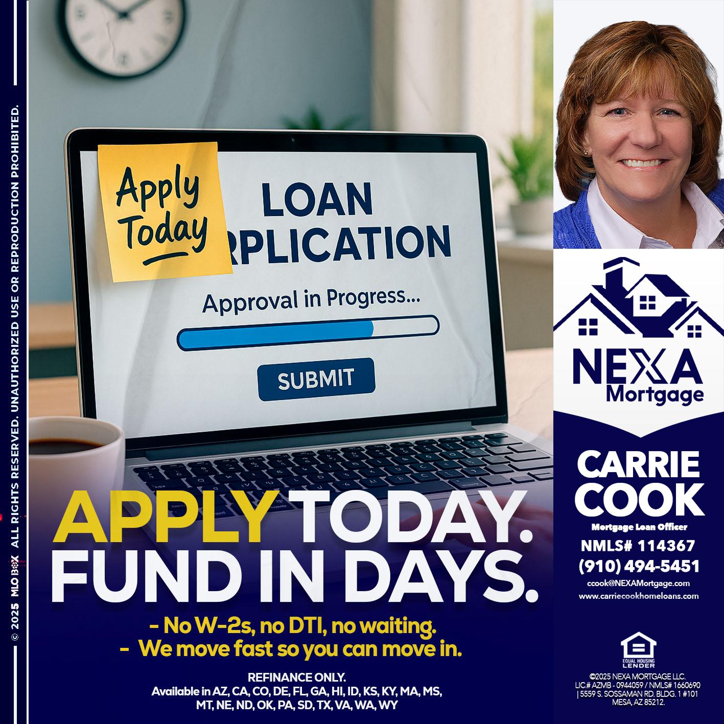 APPLY TODAY - Carrie Cook -Mortgage Loan Officer