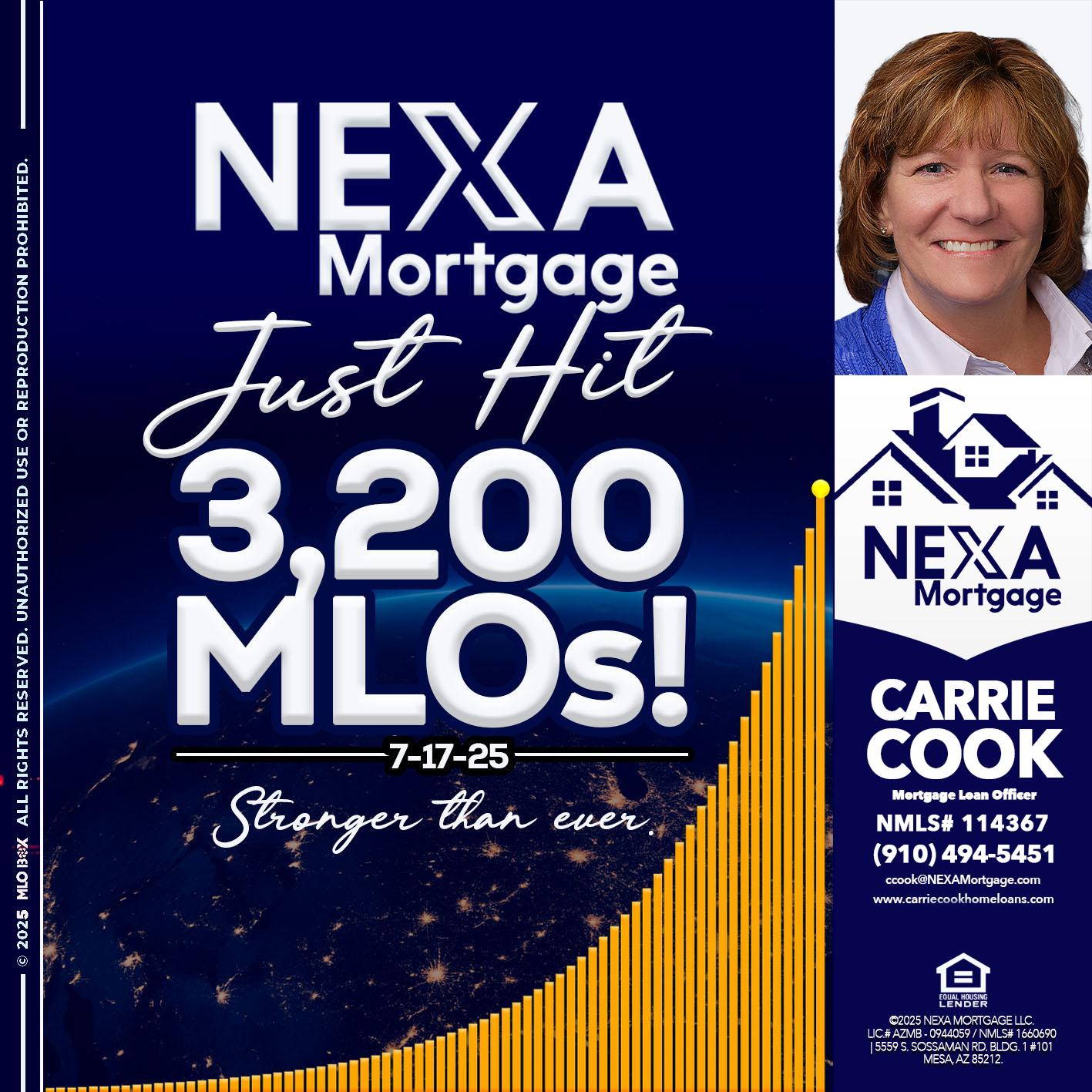 JUST HIT 3,200 MLOs - Carrie Cook -Mortgage Loan Officer
