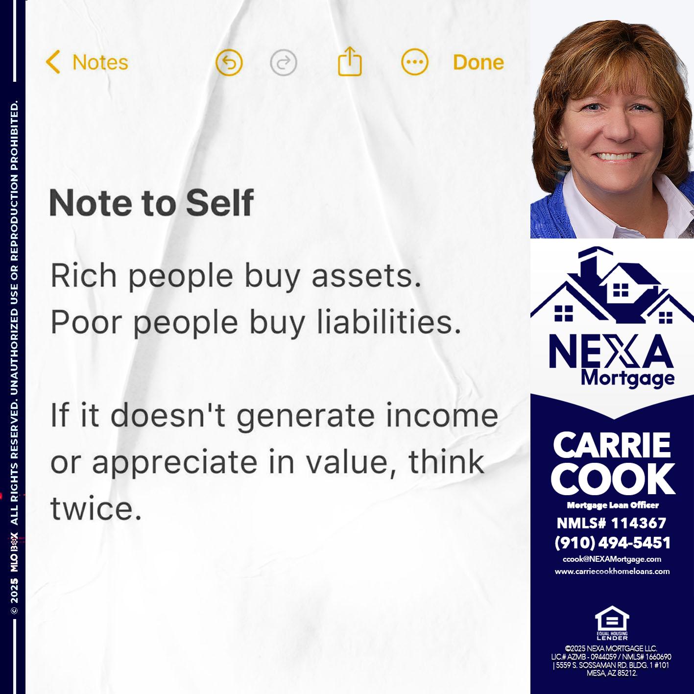 NOTE TO SELF - Carrie Cook -Mortgage Loan Officer