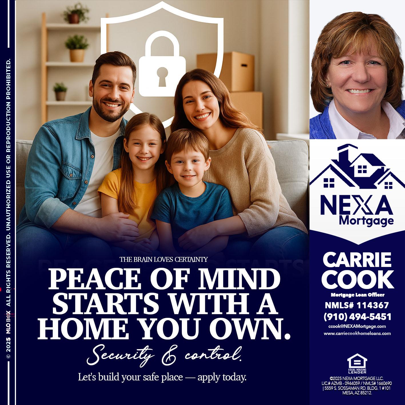 peace of mind - Carrie Cook -Mortgage Loan Officer