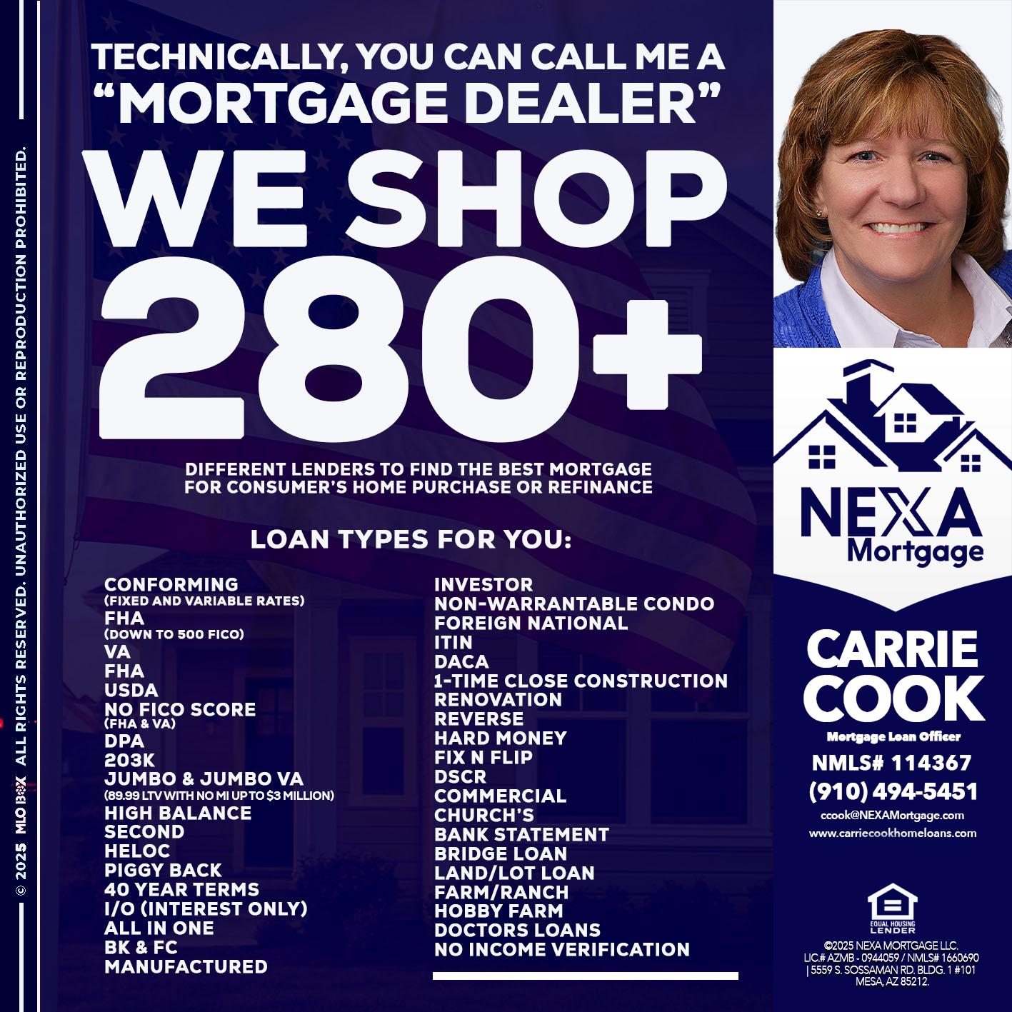 WE SHOP 280 + - Carrie Cook -Mortgage Loan Officer