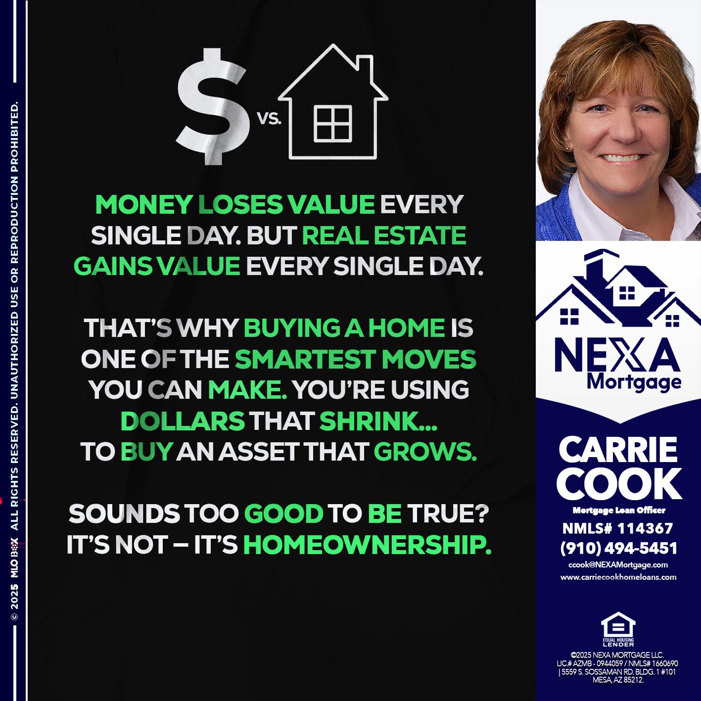 MONEY LOSES VALUE - Carrie Cook -Mortgage Loan Officer