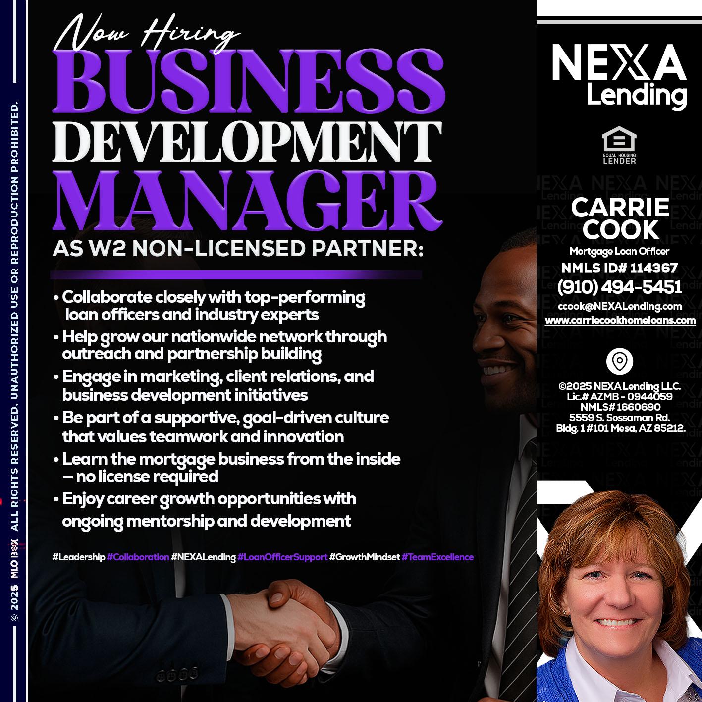 NOW HIRING - Carrie Cook -Mortgage Loan Officer