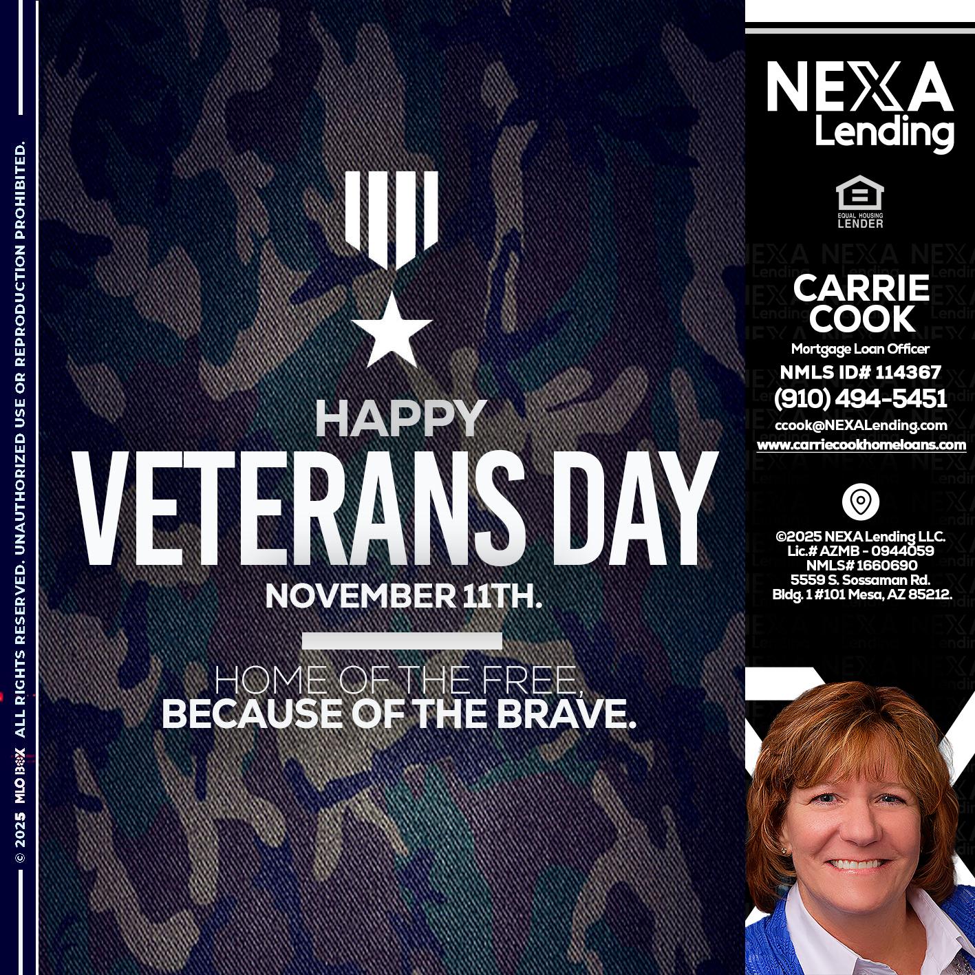 VETERANS DAY - Carrie Cook -Mortgage Loan Officer