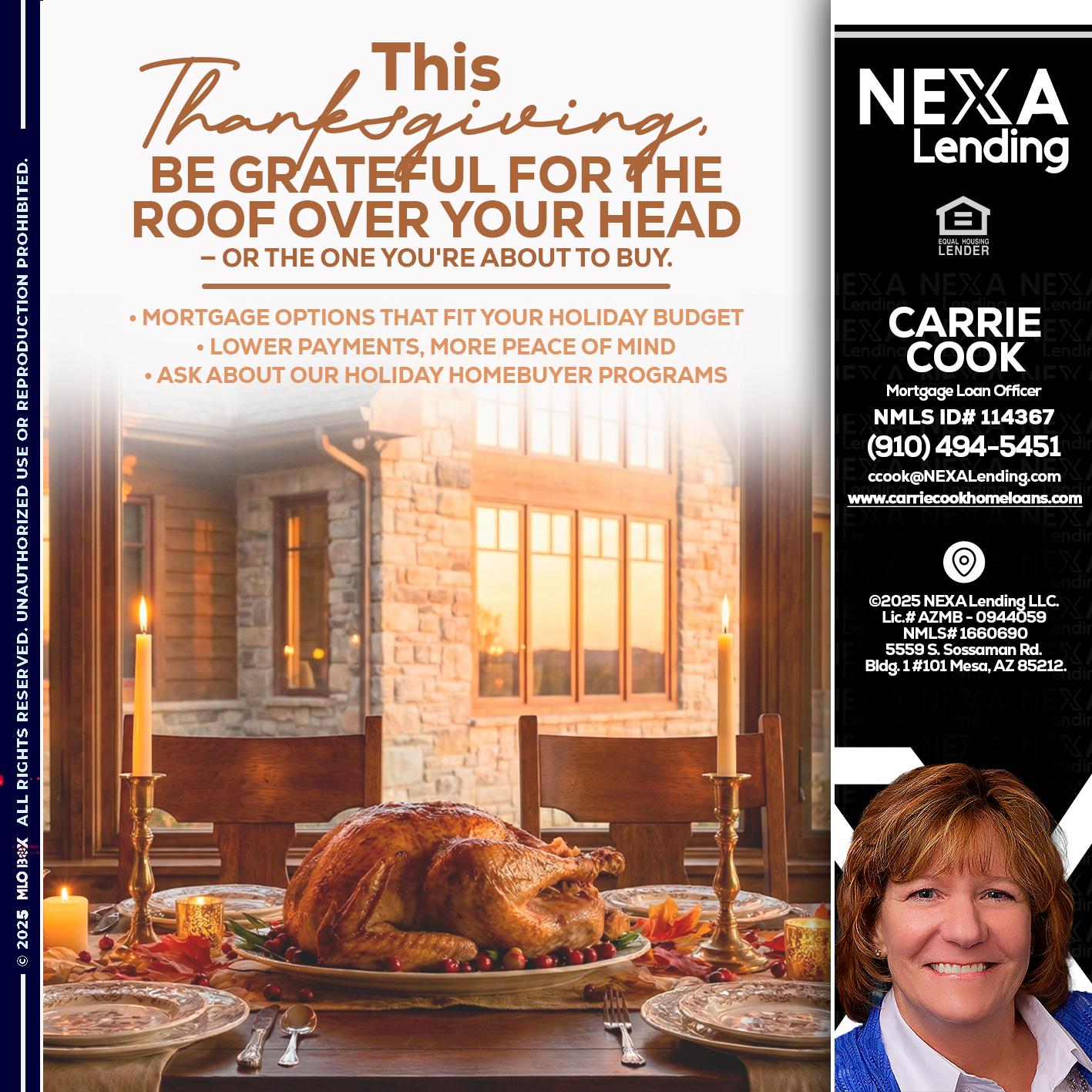 THIS THANKSGIVING - Carrie Cook -Mortgage Loan Officer