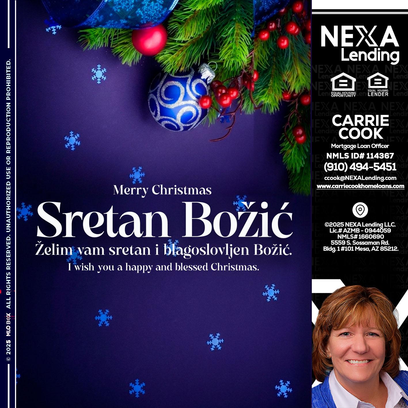 Sretan Božić - Carrie Cook -Mortgage Loan Officer