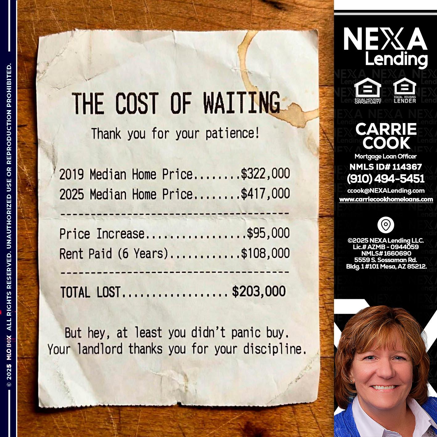 THE COST OF WAITING - Carrie Cook -Mortgage Loan Officer
