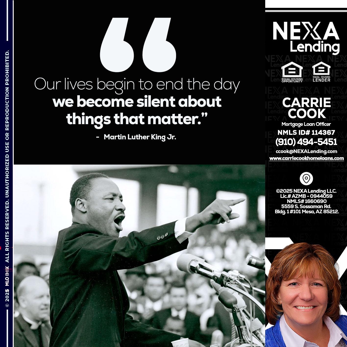 our lives MLK DAY - Carrie Cook -Mortgage Loan Officer