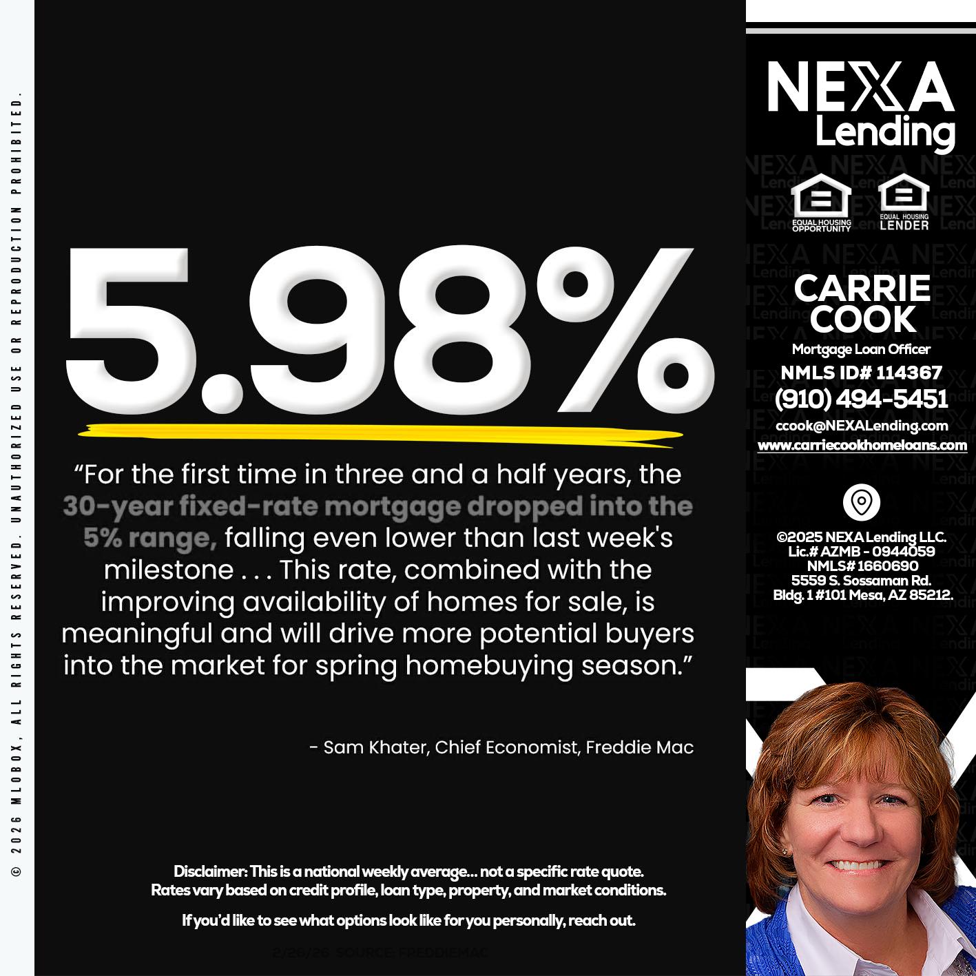 5.98% - Carrie Cook -Mortgage Loan Officer