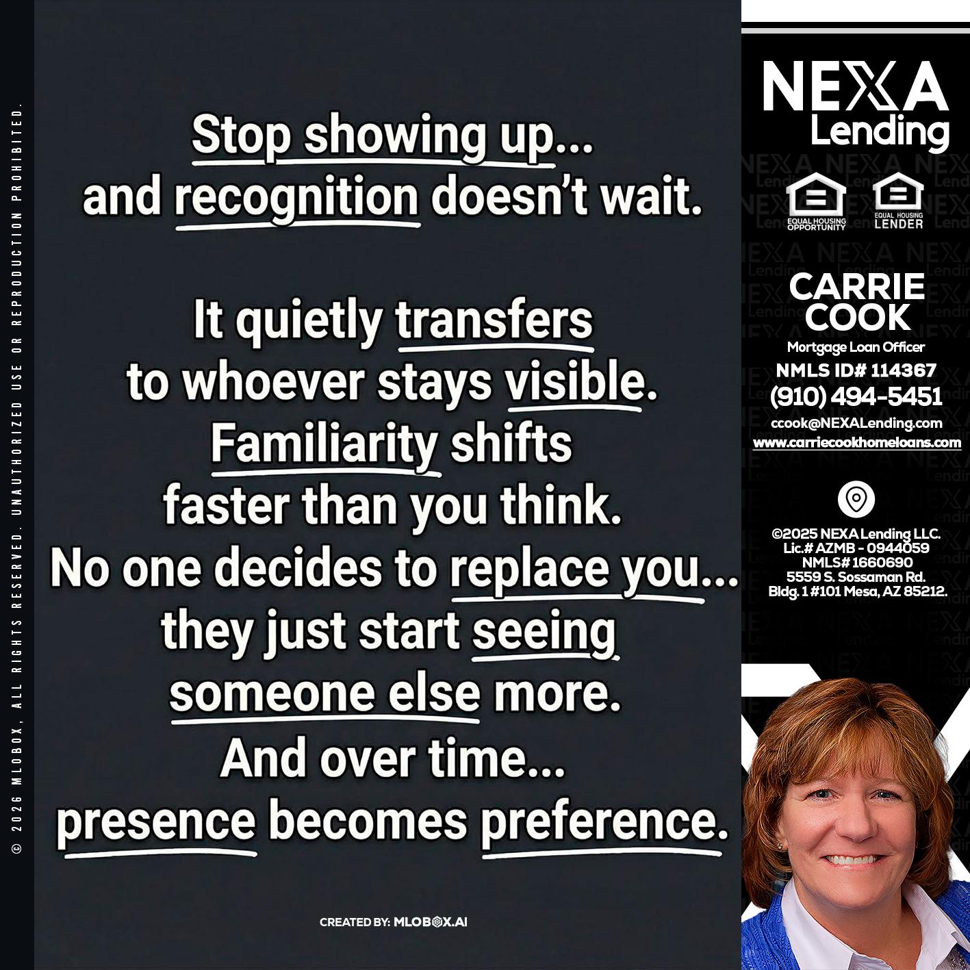 STOP SHOWING - Carrie Cook -Mortgage Loan Officer