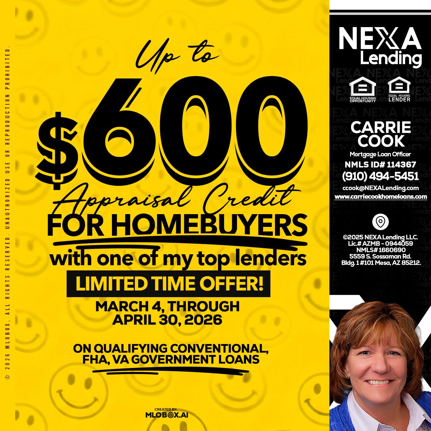 UP TO 600 - Carrie Cook -Mortgage Loan Officer