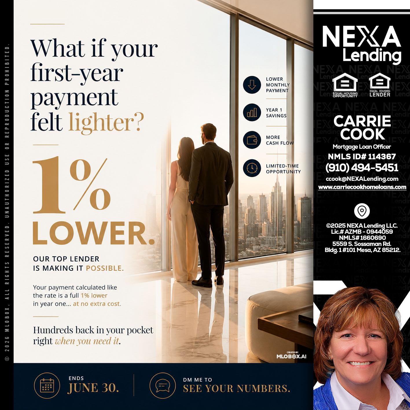 1% lower - Carrie Cook -Mortgage Loan Officer
