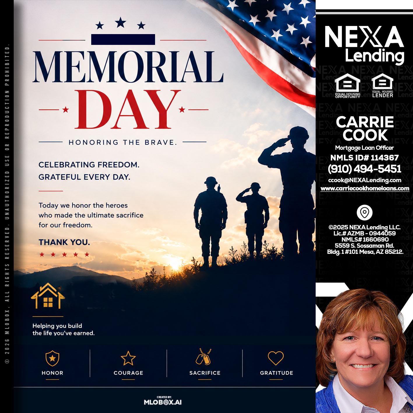 MEMORIAL DAY - Carrie Cook -Mortgage Loan Officer