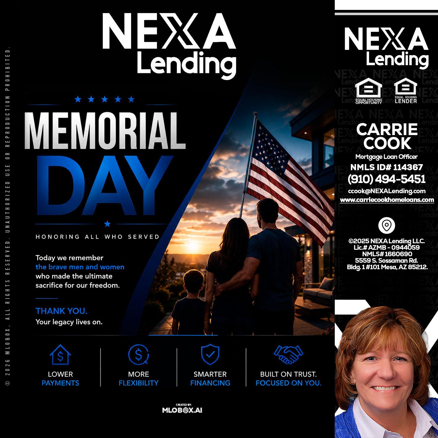 MEMORIAL DAY - Carrie Cook -Mortgage Loan Officer
