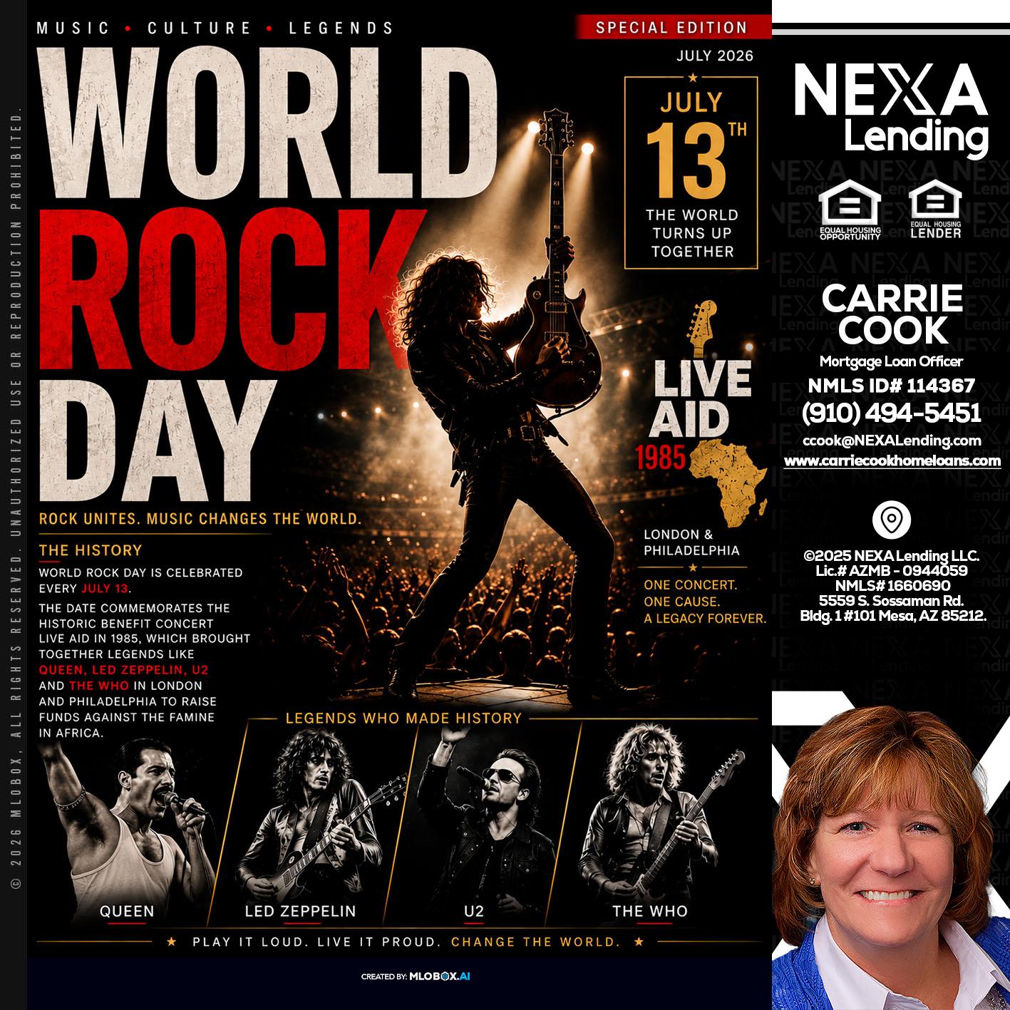 WORLD ROCK MUSIC DAY - Carrie Cook -Mortgage Loan Officer